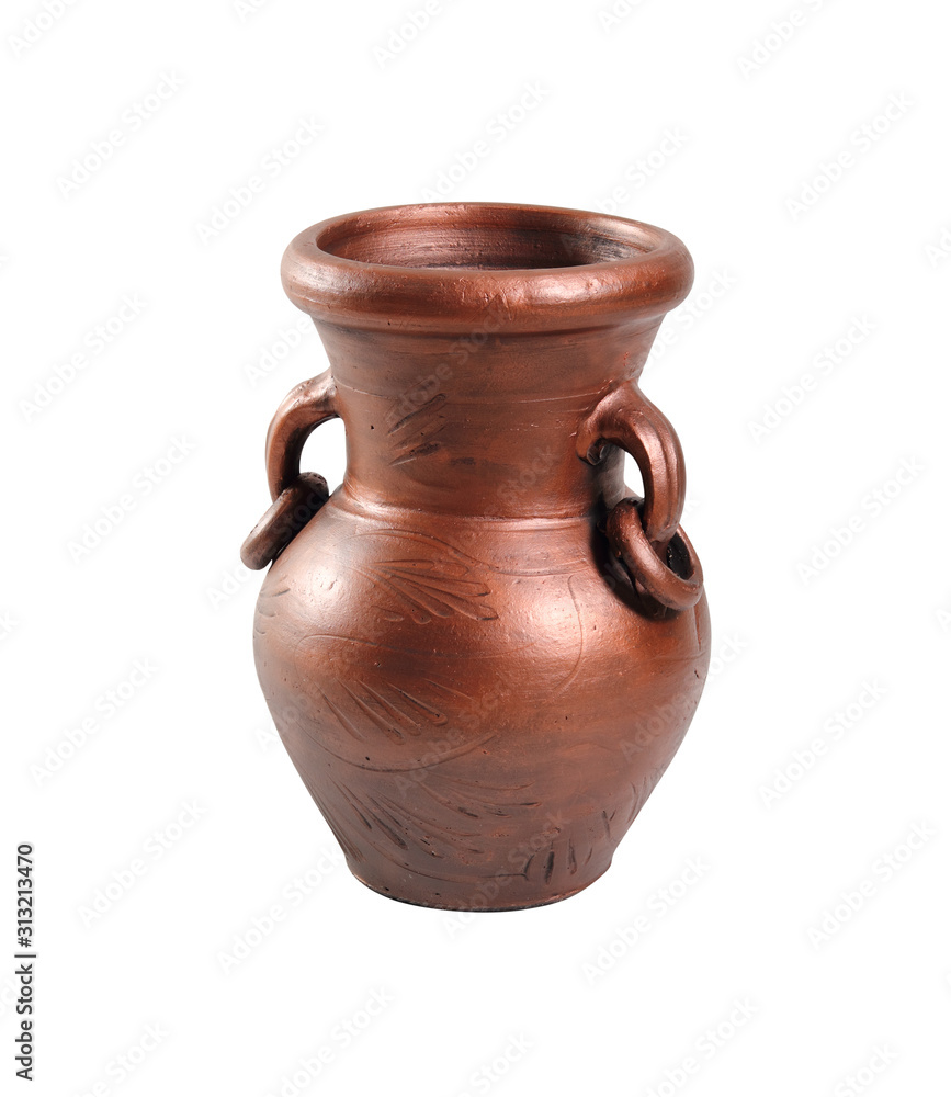 Painted clay amphora. Isolated on white background.