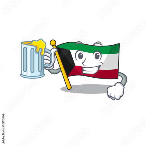Happy flag kuwait mascot design with a big glass