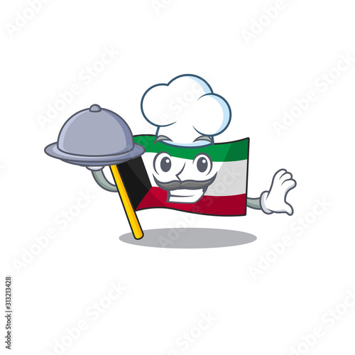 cartoon design of flag kuwait as a Chef having food on tray