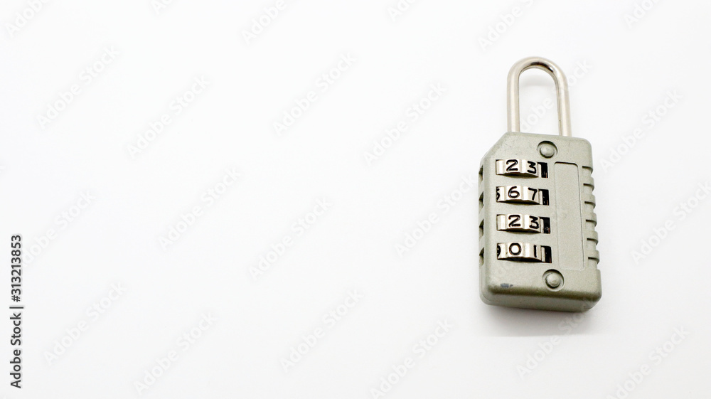 A Code Key Lock on Isolated white Background