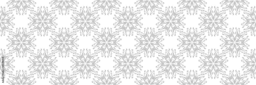 Floral seamless pattern. Gray flower design on white background