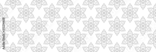 Gray and white seamless pattern. Geometric print in oriental indian style