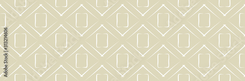 Geometric seamless pattern. Square white design on long olive green background