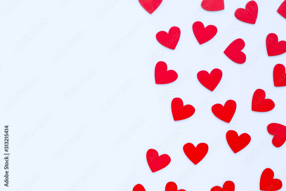 Valentine's day - Red hearts on white background.