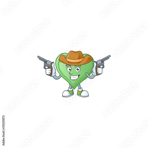 Confident green love Cowboy cartoon character holding guns