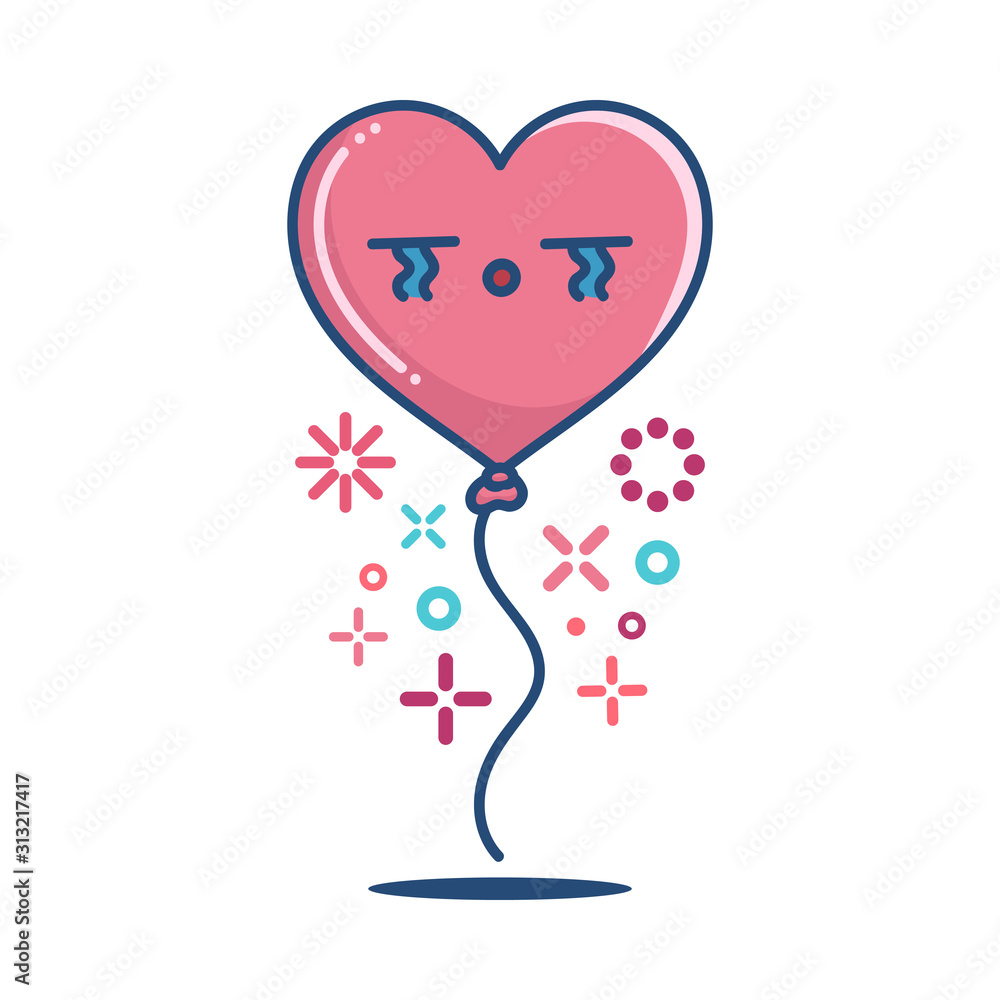 kawaii valentine sad heart balloon illustration