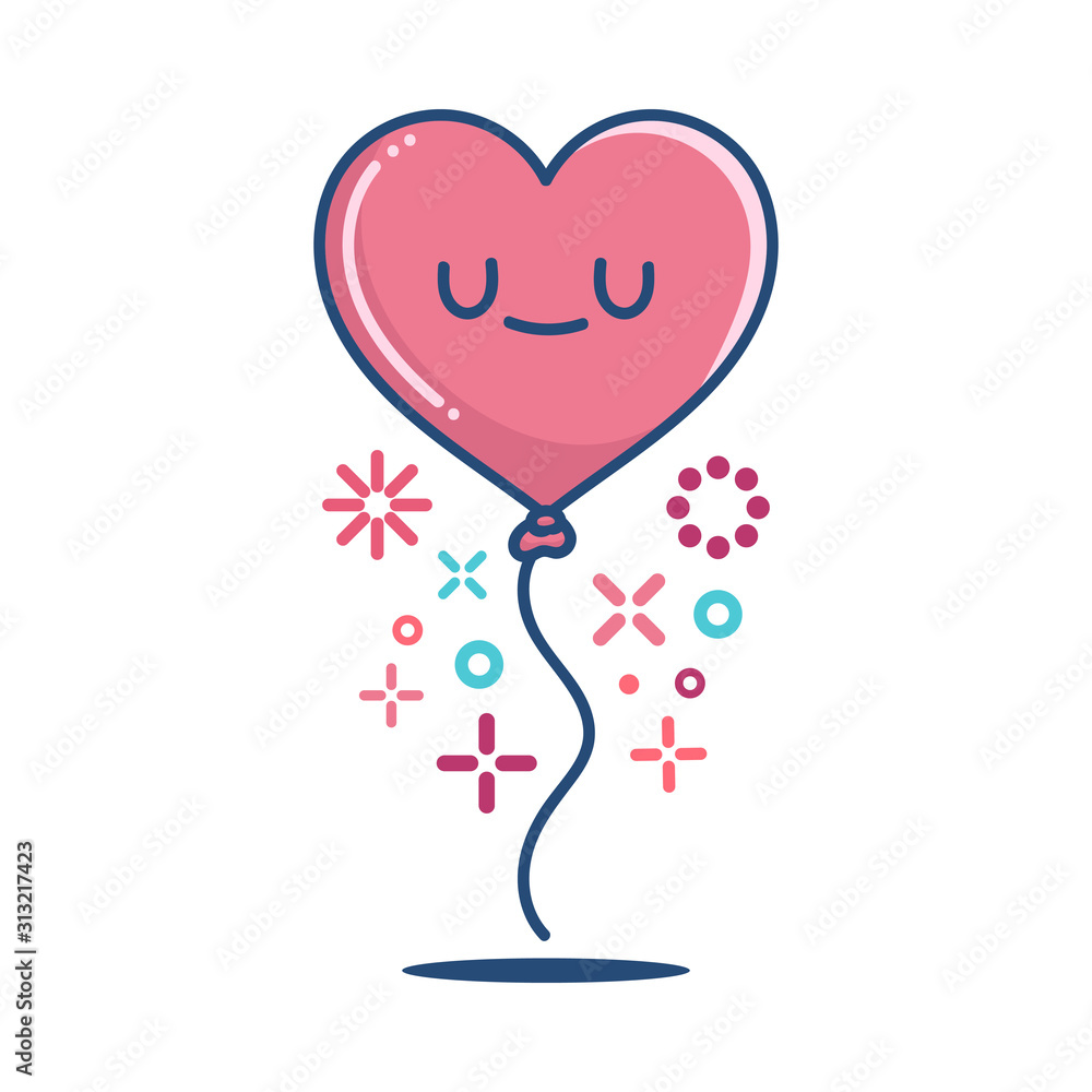 kawaii valentine heart balloon illustration
