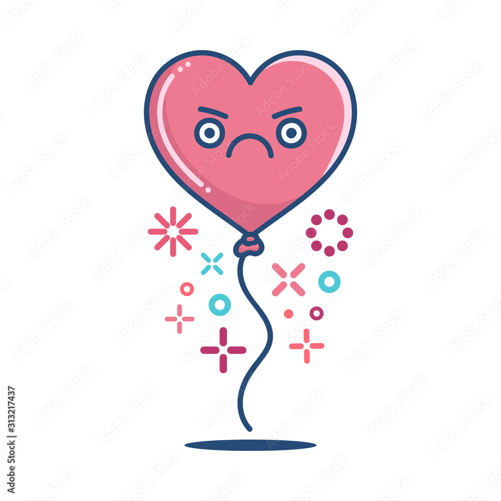 kawaii valentine angry heart balloon illustration