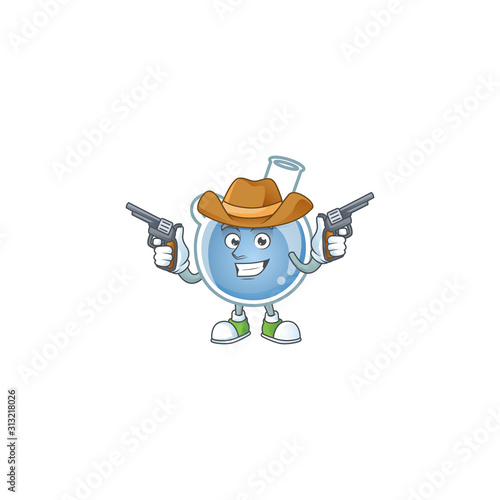 Confident blue potion Cowboy cartoon character holding guns