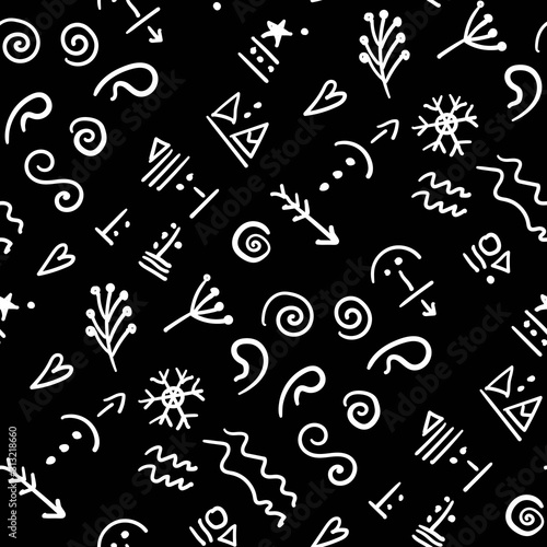 Seamless pattern with ancient runes on a black background. Vector illustration for wrapping paper, background for your design..