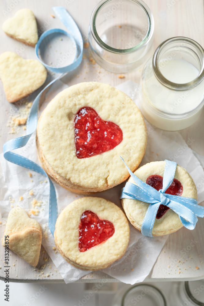 Top view of tasty valentine cookies as special snack Top view of tasty valentine cookies as special snack