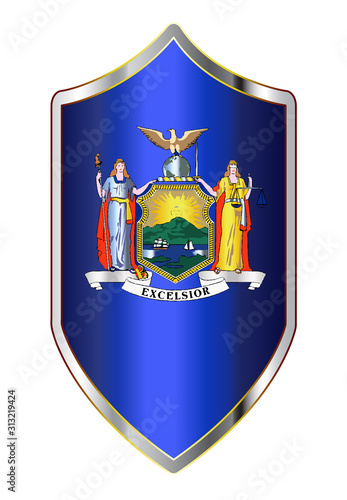 New York State Flag On A Crusader Style Shield