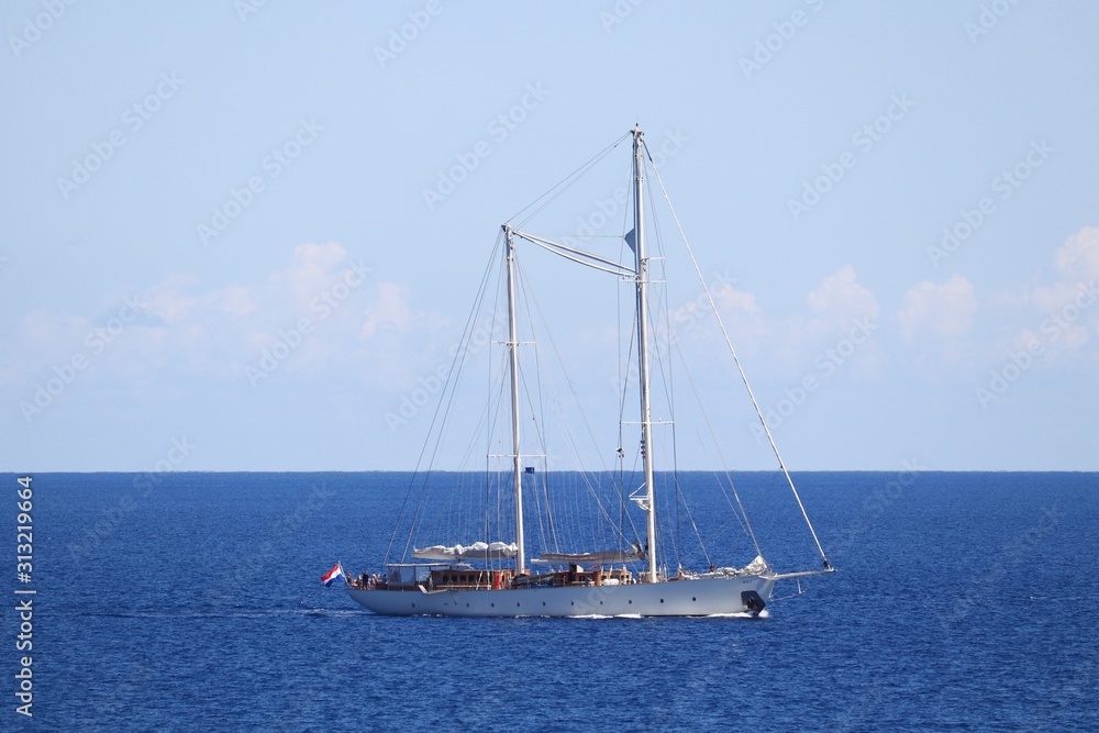 Yacht without raised sails should be in the Mediterranean Sea in September 2019 Yacht without raised sails should be in the Mediterranean Sea in September 2019