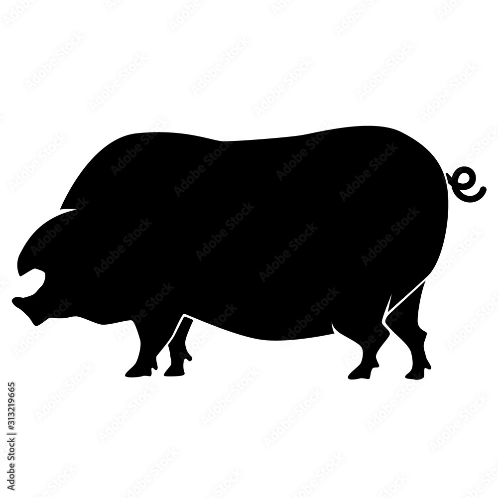 Silhouette of the pig isolated on white background. Design element for logo, label, badge, sign. Vector illustration Silhouette of the pig isolated on white background. Design element for logo, label, badge, sign. Vector illustration