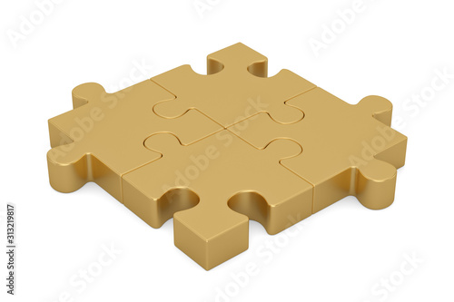 Golden puzzle symbol Isolated in white background. 3d illustration