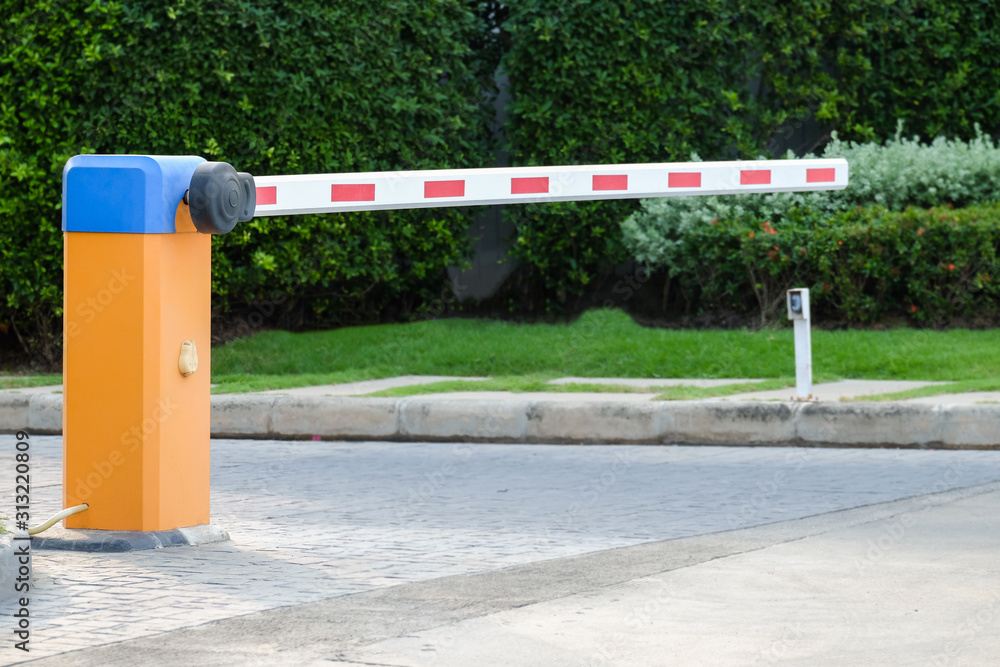 Automatic barrier of the village entrance Automatic barrier of the village entrance