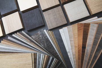variety of wood texture furniture and flooring material samples for interior design