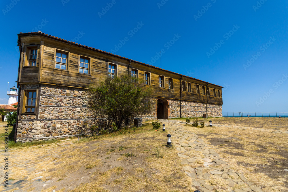 Buildings (formerly owned by the Bulgarian Orthodox Church) on St. Anastasia Island in the Burgas Bay of the Black Sea. Bulgaria. Buildings (formerly owned by the Bulgarian Orthodox Church) on St. Anastasia Island in the Burgas Bay of the Black Sea. Bulgaria.