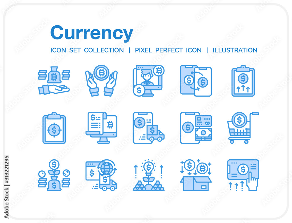 Currency Icons Set. UI Pixel Perfect Well-crafted Vector Thin Line Icons. The illustrations are a vector.