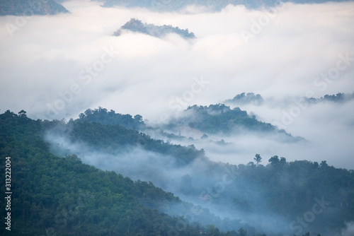 White mist in the morning on the mountain range