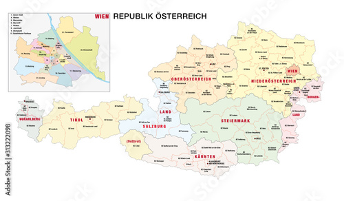 new administrative and political map of austria in german language, 2020 photo