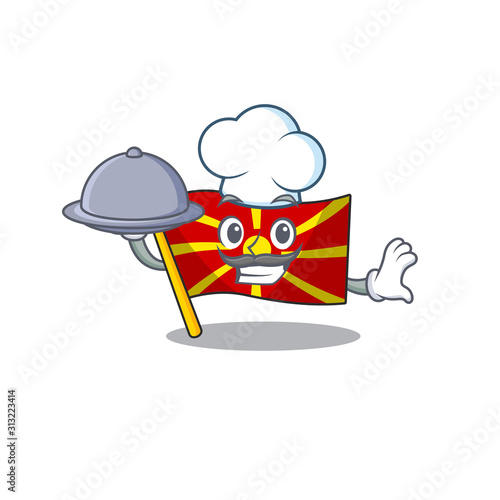 cartoon design of flag macedonia as a Chef having food on tray