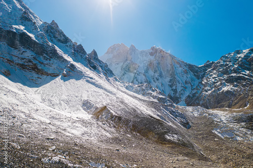Gangotri National Sanctuary, Uttarakhand, India, Mount Meru seen from a highcamp at Mount Shivling during a sunny day photo