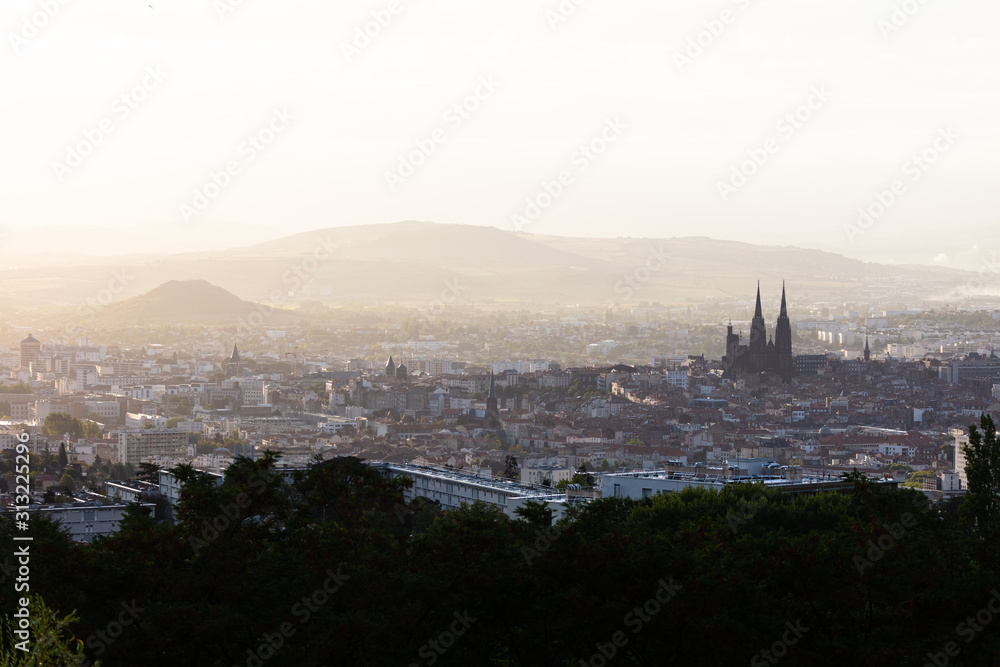 Panoramic view of the city of Clermont-Ferrand with its cathedral