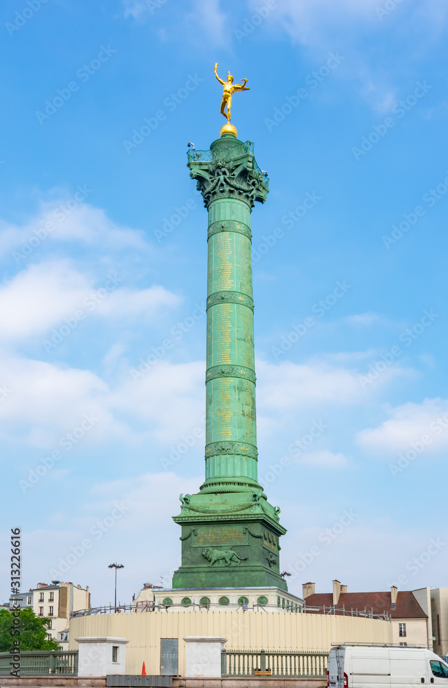 Place de la Bastille square  with July Column, Paris, France