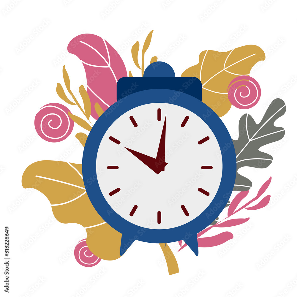 Simple flat illustration of a clock, alarm clock on a white background. Simple flat illustration of a clock, alarm clock on a white background.