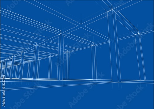 Drawing of a house under construction. Vector