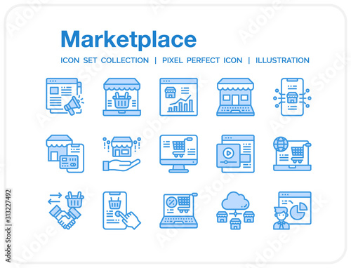 Marketplace Icons Set. UI Pixel Perfect Well-crafted Vector Thin Line Icons. The illustrations are a vector.