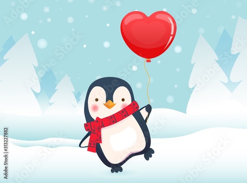 penguin holding balloon