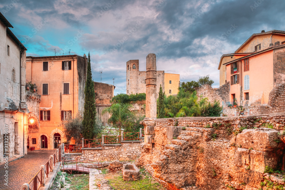 Terracina, Italy. Monumental Complex Of The Emiliano Forum In Evening Time