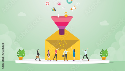 email lead conversion concept with marketing convert to income team people with modern flat style - vector