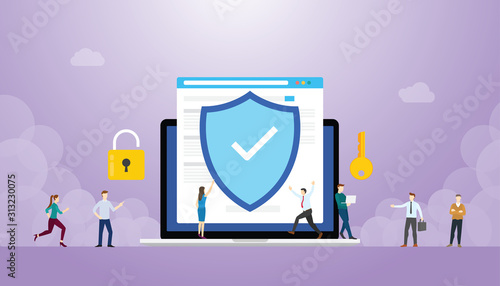 internet security concept with browser and people with modern flat style - vector