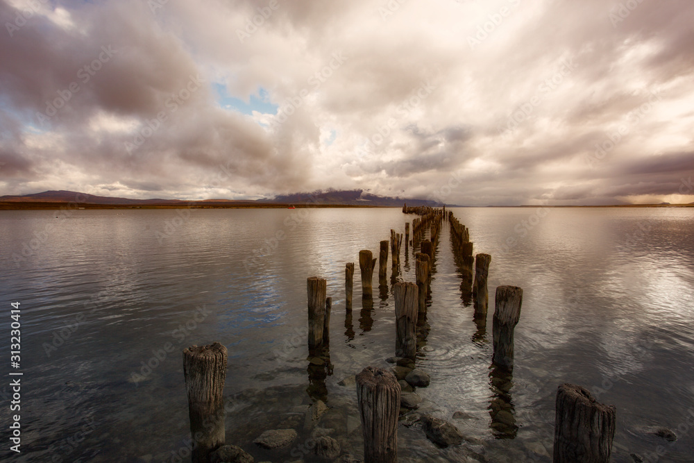  Old Dock in Almirante Montt Gulf in Patagonia in Puerto Natales, Magallanes Region, Chile