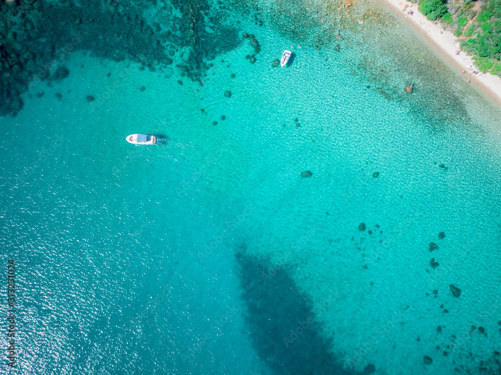 Obraz na plátně Aerial of boat in Emerald Bay, Lake Tahoe, Nevada