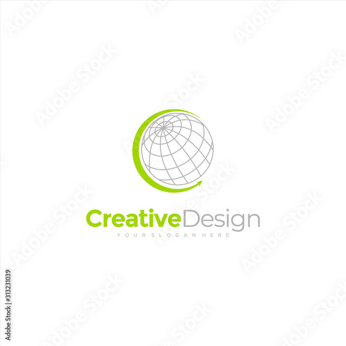 globe circle round dot spread 3D logo vector icon illustration