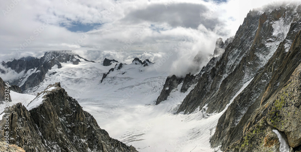 Panorama on glaciers of the Mont Blanc massif