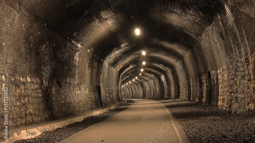 Inside a railway tunnel converted to a cycle path