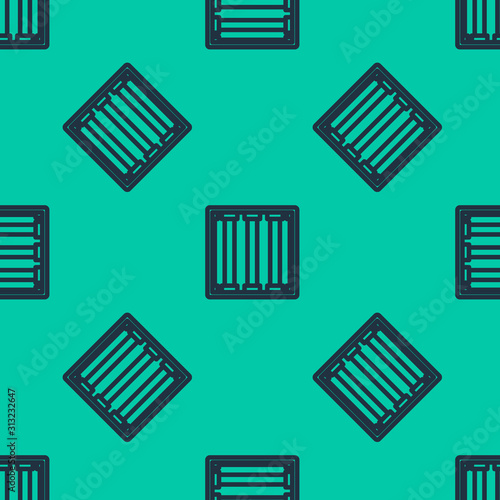 Blue line Prison window icon isolated seamless pattern on green background. Vector Illustration