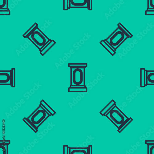 Blue line Stage stand or debate podium rostrum icon isolated seamless pattern on green background. Conference speech tribune. Vector Illustration