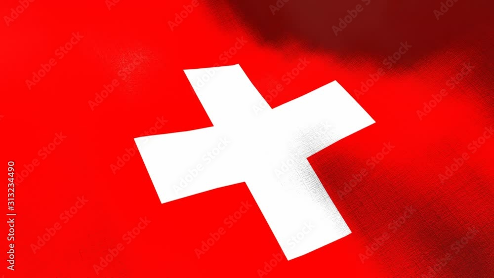 Switzerland waving flag. Seamless cgi animation highly detailed fabric texture in cinematic slow motion. Patriotic 3d background of country symbol or government concept. Sport competition backdrop. Switzerland waving flag. Seamless cgi animation highly detailed fabric texture in cinematic slow motion. Patriotic 3d background of country symbol or government concept. Sport competition backdrop.