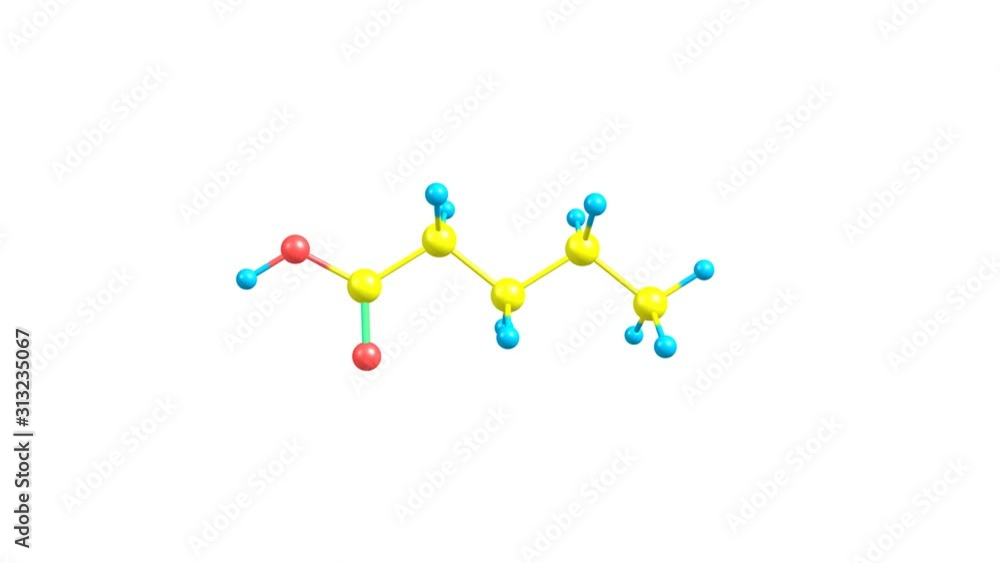 Rotating isolated valeric acid molecule video Rotating isolated valeric acid molecule video