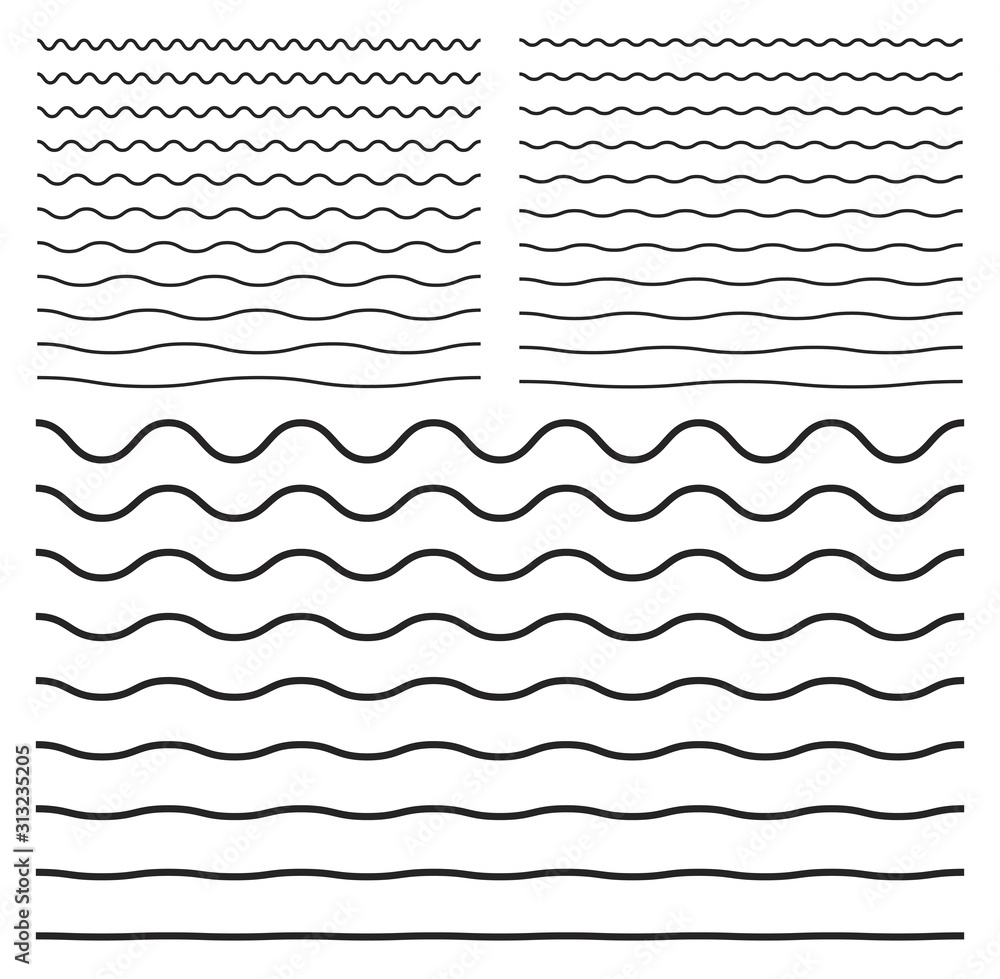 Wavy zigzag curved lines. Seamless meandering horizontal linear shapes.