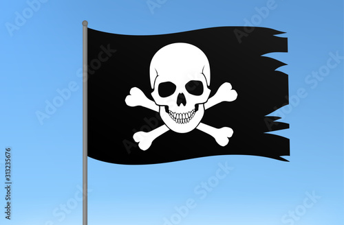 Black pirate flag human skull and crossbones vector illustration