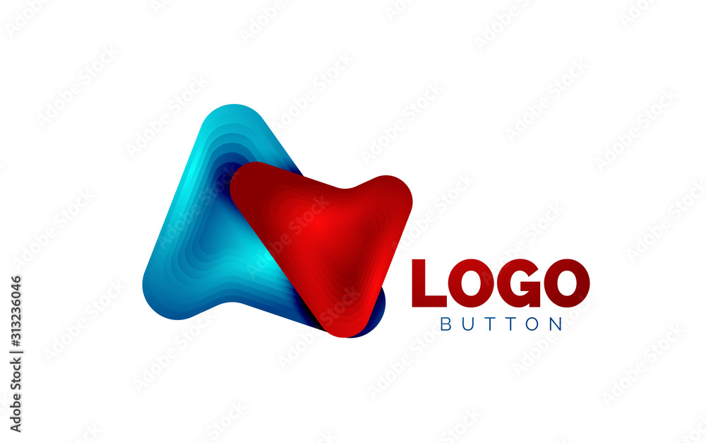 Arrow logo template. Or play or download button logotype template. Minimal geometrical design, 3d geometric bold symbol in relief style with color blend steps effect. Vector Illustration Arrow logo template. Or play or download button logotype template. Minimal geometrical design, 3d geometric bold symbol in relief style with color blend steps effect. Vector Illustration
