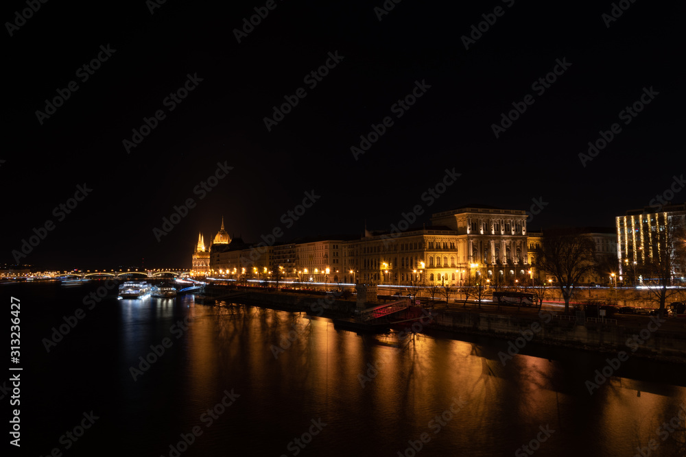 Budapest river at night