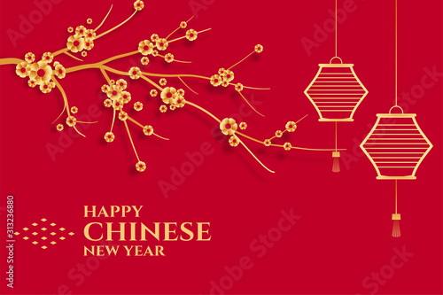 chinese sakura tree and lantern for new year festival